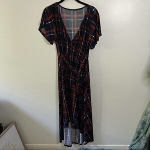 West Kei Plaid V Neck High Low Dress